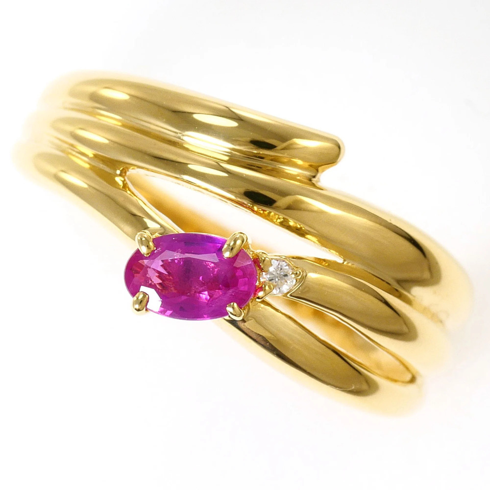 18K (18-karat) Yellow Gold Ring with Ruby 0.26ct and Diamond 0.01ct. Total we...